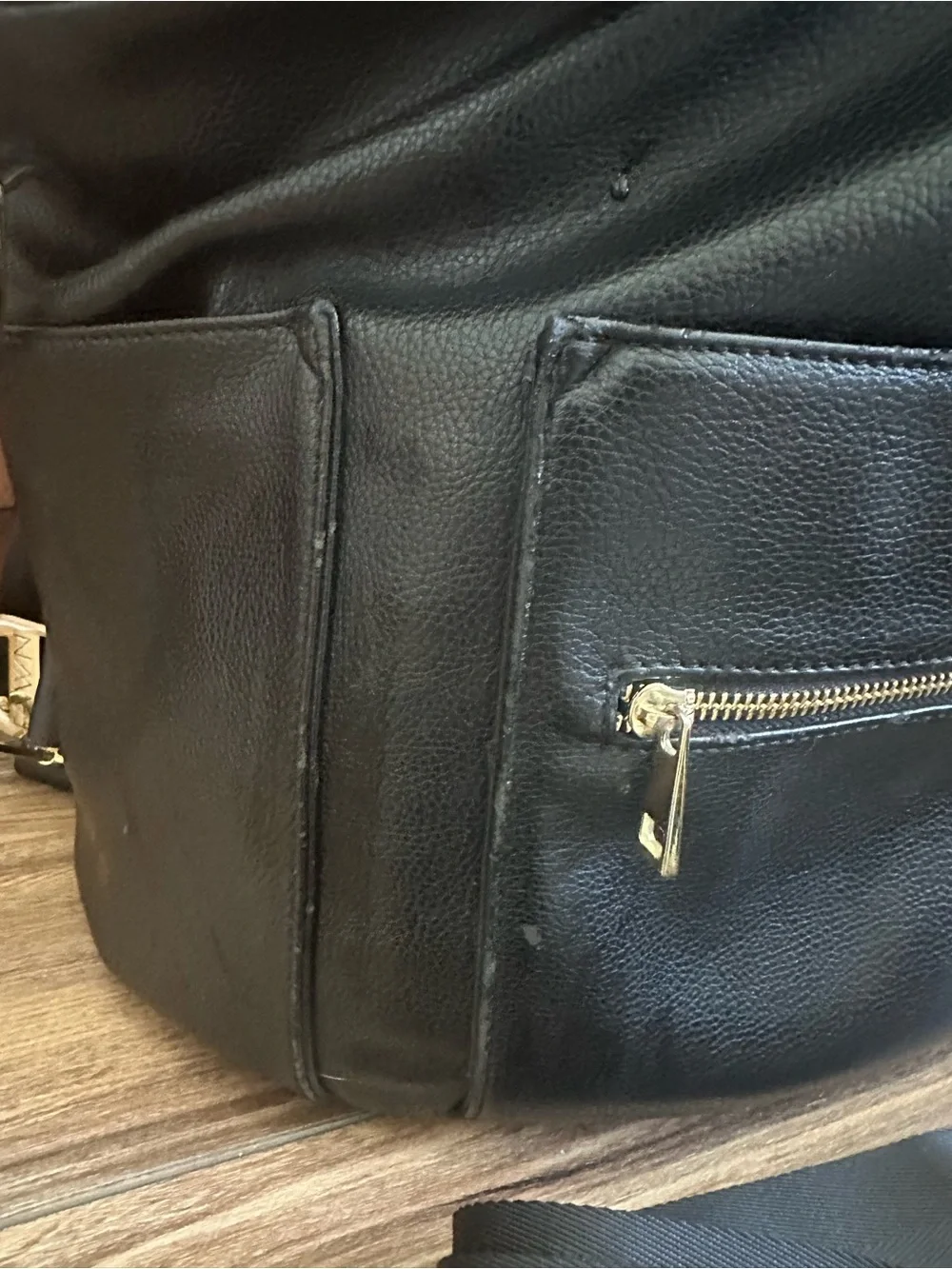 Fawn Design Black Leather Convertible Backpack Set with Gold Hardware